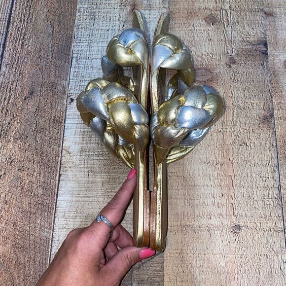 iDoré gold/silver braided flat sandals slides - Picture 4 of 10